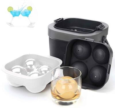 SUGIFT Whiskey Ice Ball Maker Mold 2.4-in Round Sphere Tray Makes 4-ct Slow-Melting Crystal Clear Ice Balls Silicone Ice Cube Tray