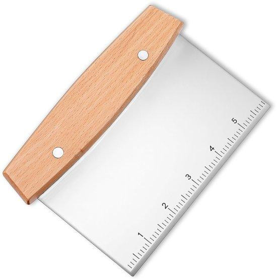 Unyqoos roestvrijstalen deegschraper met ergonomische beukenhouten handgreep en inch-meetschaal