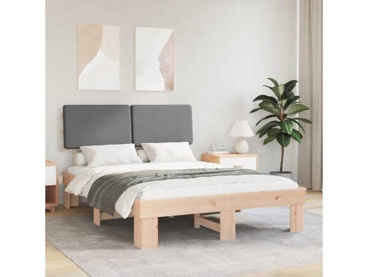 Gepolstertes Kiefernholz Bettrahmen Modernes Schlafzimmer Design 160 x 200 Bettgestell mit gepolstertem Kopfteil Hellgrau 160x200 cm Massivholz Kiefer Lattenrost King Size Komfort Stilvoll Modern