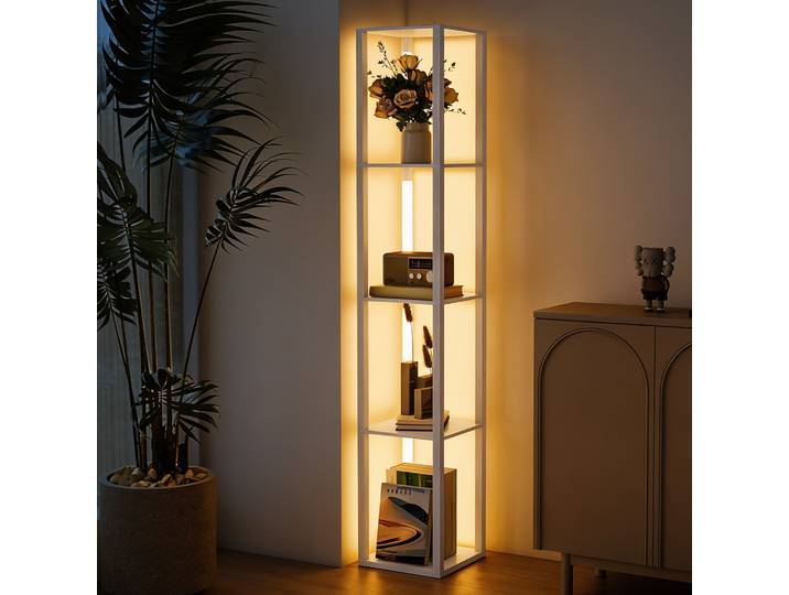HOMCOM Lampadaire LED Moderne Blanc avec Étagères Dimmable