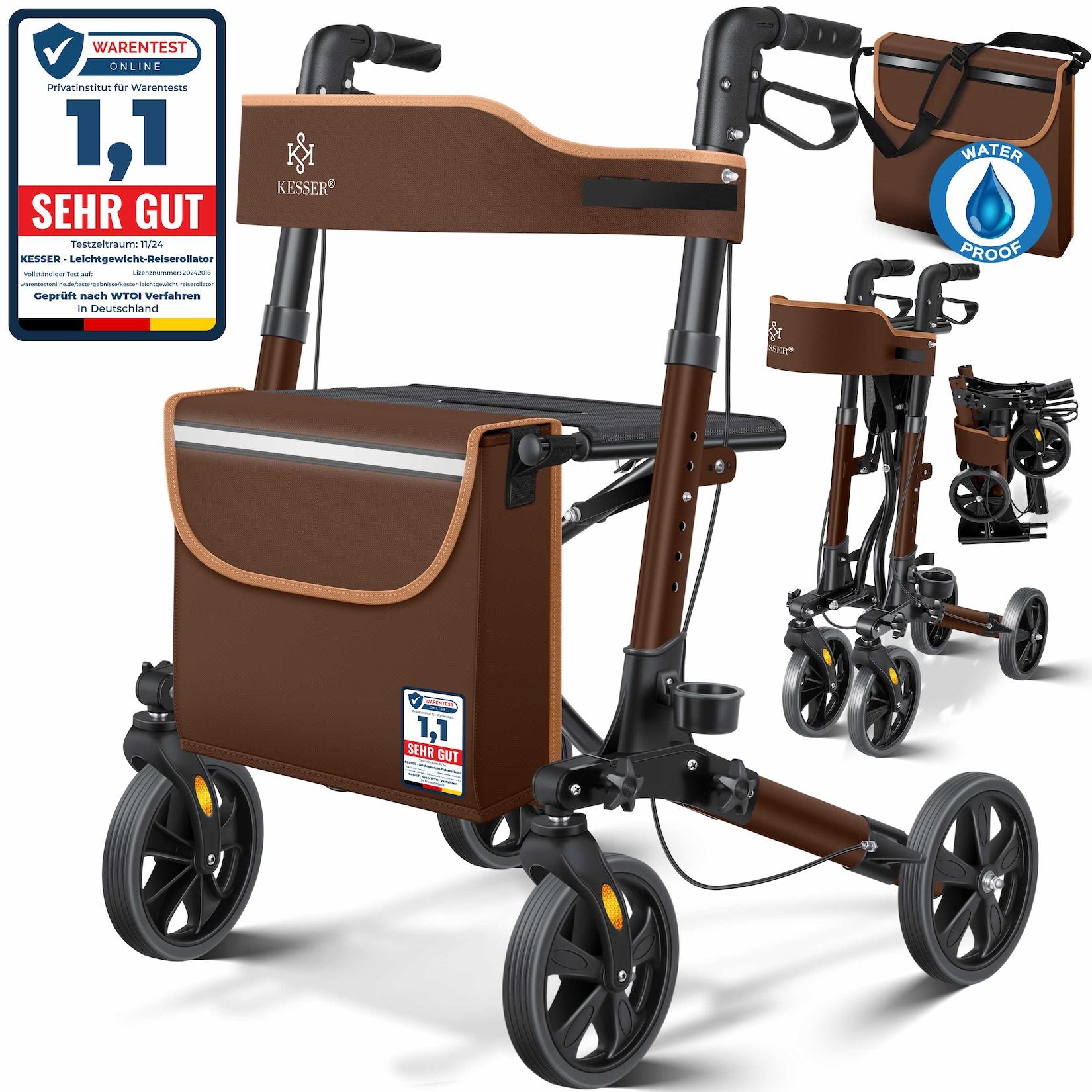 KESSER® Leichtgewicht Rollator faltbar mit Sitz, Griff, Tasche, schmal für Senioren Wohnung, Klappbar, Höhenverstellbar, Reflektoren All Gelände Reifen Indoor-& Outdoor, Gehhilfe, Laufhilfe
