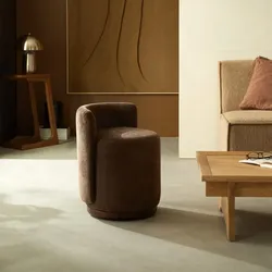 Jamie - Drehbarer Pouf aus Mangoholz und braunem Stoff