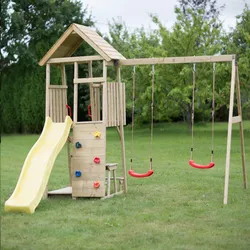 Wendi Toys Kinderspielhaus, Kletterturm "Giraffe" mit Rutsche, Kletterwand, Sitzecke und 2 Schaukeln,holz / gelb,