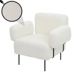 Lounge-Sessel HWC-L83b, Cocktailsessel Polstersessel Sessel, Bouclé Stoff/Textil Metall, creme-weiß