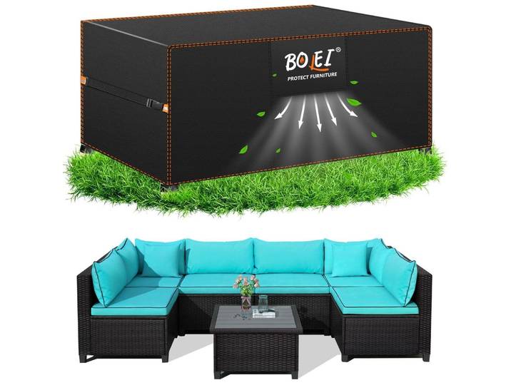 Abdeckplane Gartenmöbel Winterfest 180x120x74cm 420D Oxford Stoff Wasserdicht Belüftungsöffnungen