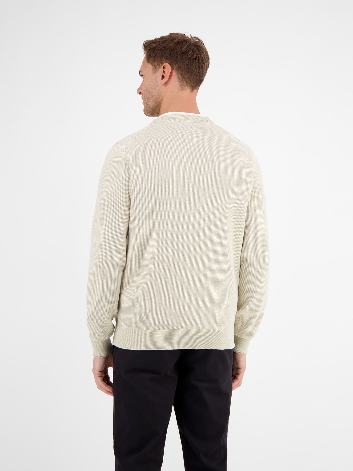 Strickpullover LERROS "Leichter Strickpullover mit schmaler Rippstruktur", Herren, Gr. XXL, weiss (bone weiß), 100% Baumwolle, Rundhals, Pullover Strickpullover bone weiß XXL