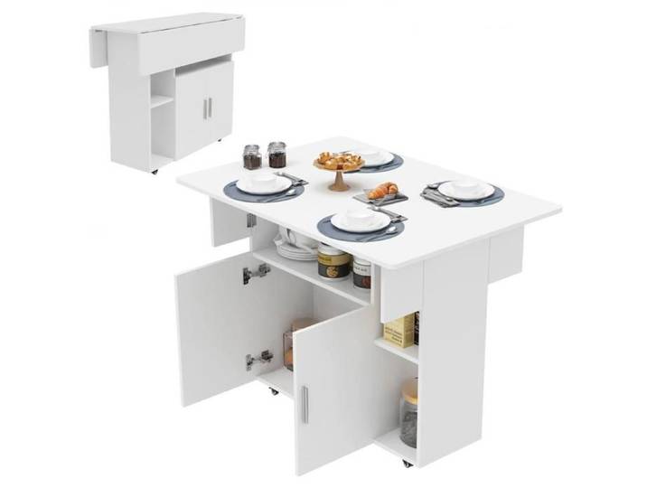 Table à Manger Pliable PIPIPOXER - Table Console Pliable Table Cuisine Petit Espace avec roulettes 100x70x78 cm Blanc