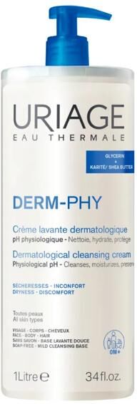 Uriage Derm-Phy Crema Lavante Bagno e Doccia 1 L Pelle Secca e Sensibile Viso e Corpo