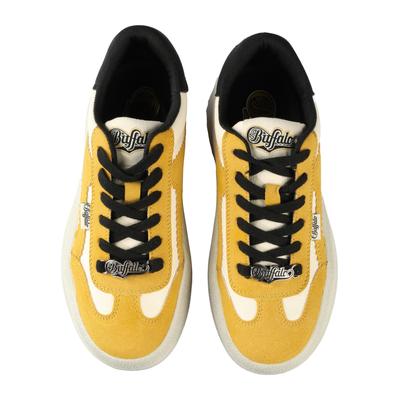 Trainingsschuh BUFFALO "Buffalo Cajo - Vegan Nubuck/Nappa", Damen, Gr. 40, gelb (gelb, sanftes weiß), Polyurethan, Schuhe