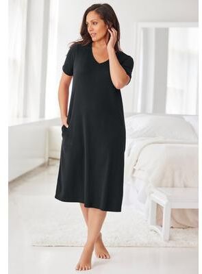 Plus Size Women's V-Neck Short Sleeve Short T-Shirt Lounger by Dreams & Co. in Black (Size 2X)