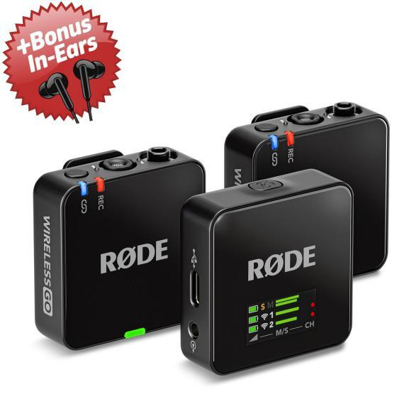 Rode Wireless GO Gen 3 draadloos microfoonsysteem met bonus in-ear hoofdtelefoon, rood