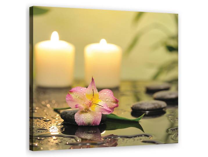 Feeby Wandbild kerzen und orchidee, Beige, Abstrakt, Rechteckig, 50x50 cm, Bilder & Rahmen, Bilder, Leinwandbilder