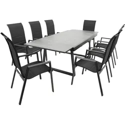 Garnitur REIMS 9-teilig, Alu + Glas + Kunstgewebe schwarz