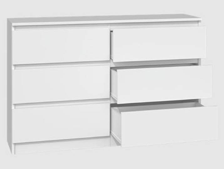 BDW - Kommode 120, Malwa M6 - Highboard 6 Schubladen - 120 cm - Für Wohnzimmer, Schlafzimmer oder Büro - Schlichtes und minimalistisches Design - Weiß