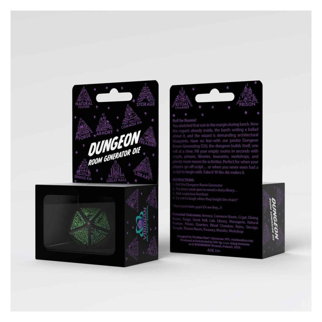 Q Workshop Viridian Würfel Jumbo Würfel Dungeon Room Generator D20 Schwarz (QWS20VDGG02)