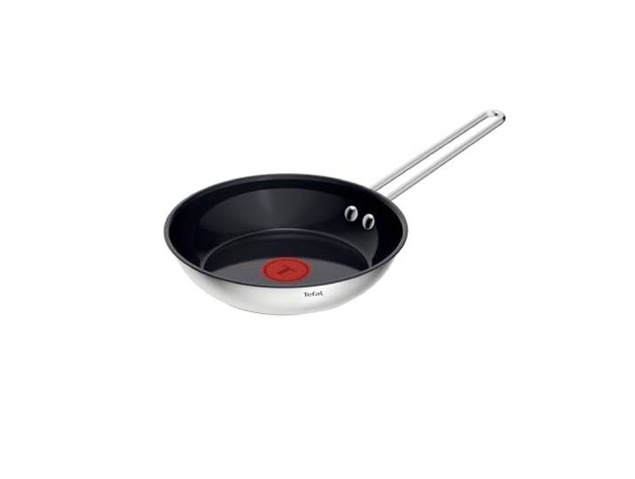 Tefal Nordica Edelstahl-Keramikpfanne 20 cm, Antihaftversiegelung, integrierter Thermo-Signal Temperaturanzeiger, geeignet für alle Herdarten (Gas, Elektro, Keramik, Induktion), Edelstahl, H8710255