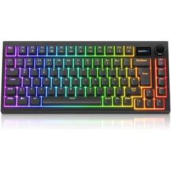 Titanwolf ALPHA Gaming Tastatur TKL, 82 Tasten mechanisch, TFT-Display, RGB, Hot-Swap, QWERTZ (DE, Kabelgebunden, Kabellos), Tastatur, Schwarz
