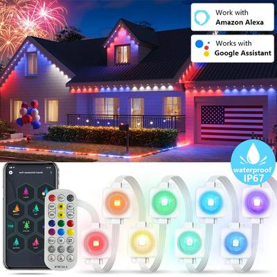 Combo Retail Shop Outdoor Smart Waterproof Eaves Lights With Remote, App Control, DIY Light For Daily, Festival Christmas Party white 5m 10led