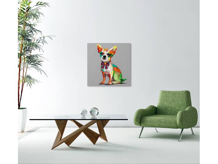 Leinwandbild Bunter Chihuahua Schleife Mischgewebe Multicolor 50 x 50 x 3cm