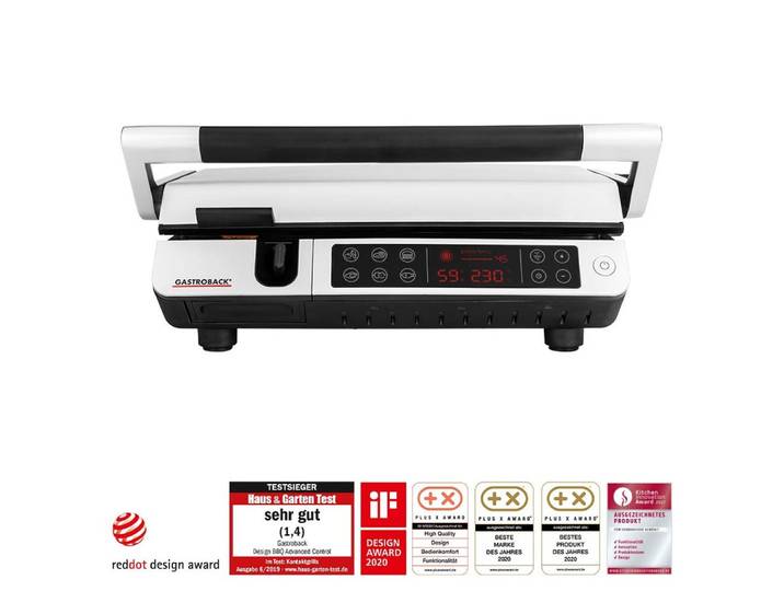 Gastroback Kontaktgrill 42539 Design Kontaktrgrill BBQ Advanced Control, 2000,00 W, Ideal für Fleisch, Kebab, Geflügel, Gemüse, Hamburger, Panini, Fisch