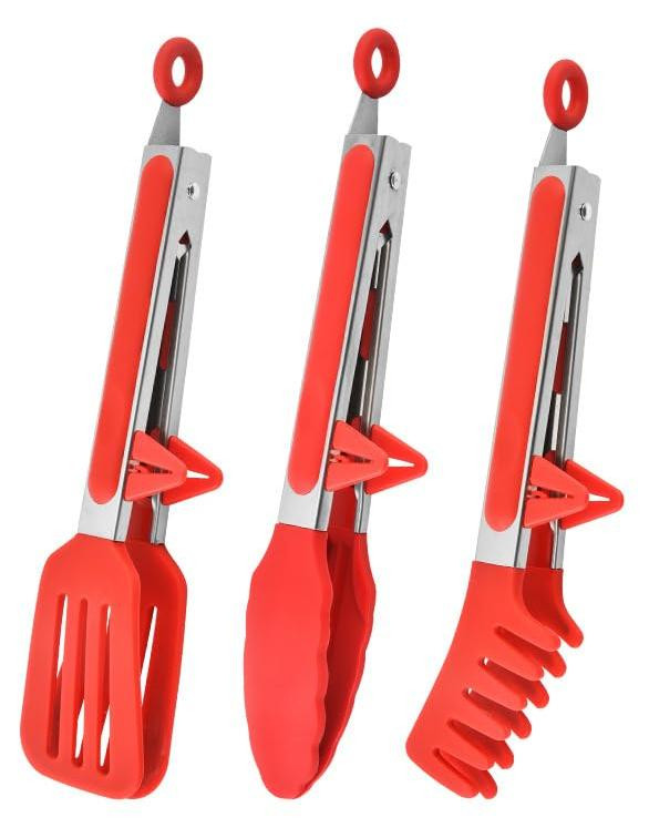 Solidchoice Grilltang set van 3 met houder, Rood, 27 cm