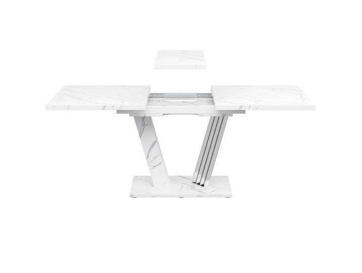 Table extensible effet marbre, pieds papillon 120-160 cm, blanc