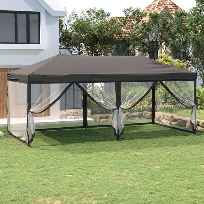 Partyzelt Faltbar mit Seitenwänden, Party Zelt, Pavillon, Faltpavillon, Garagenzelt, Gartenzelt, Anthrazit 3x6 m