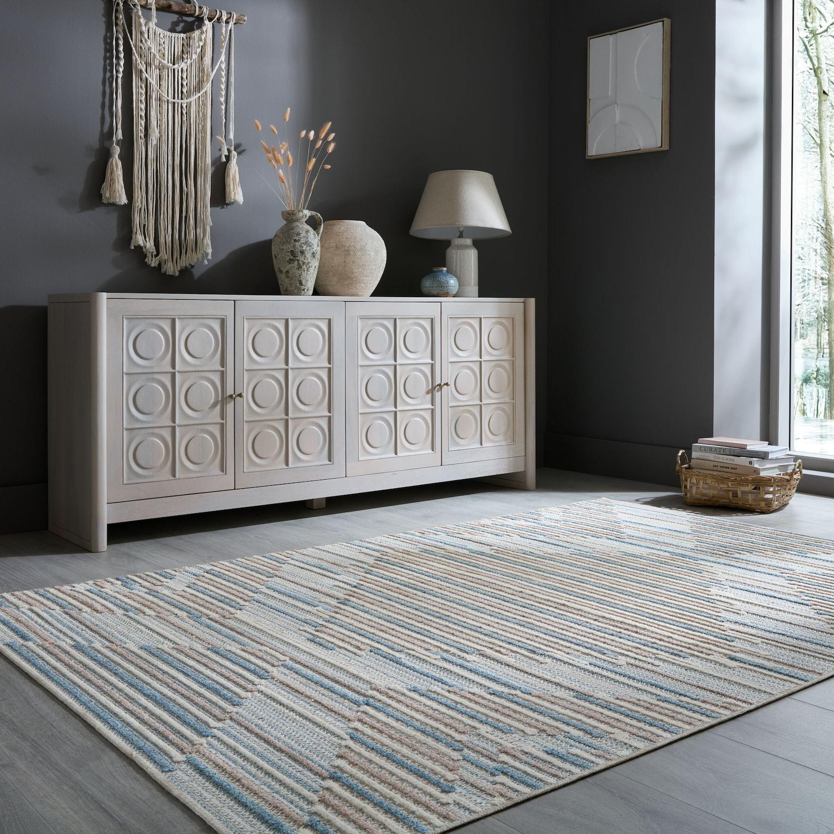 Teppich Rauten Blau-Beige 194 x 290 cm - RIDGE Kadima Design