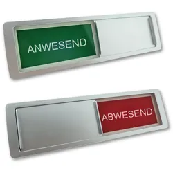 CombiCraft Schiebeschild "Anwesend-Abwesend" in einem silberfarbenen Kunststoffschiebeprofil ca. 178x50mm