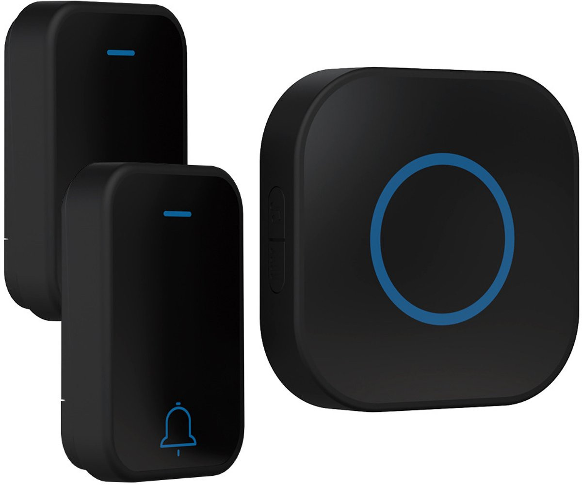 OUTARO Draadloze Deurbel en Bewegingsmelder met Sensor, 2 Zenders en 1 Ontvanger, Zwart