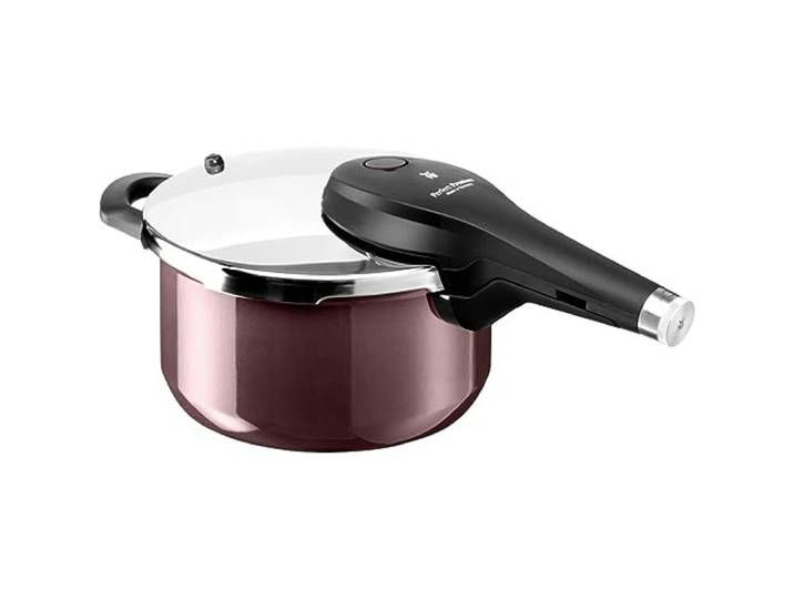 WMF Perfect Premium Fusiontec Schnellkochtopf Induktion, Dampfkochtopf 4,5l, High-Tech Keramik, 2 Kochstufen, All-In-One-Drehknopf, dunkelrot