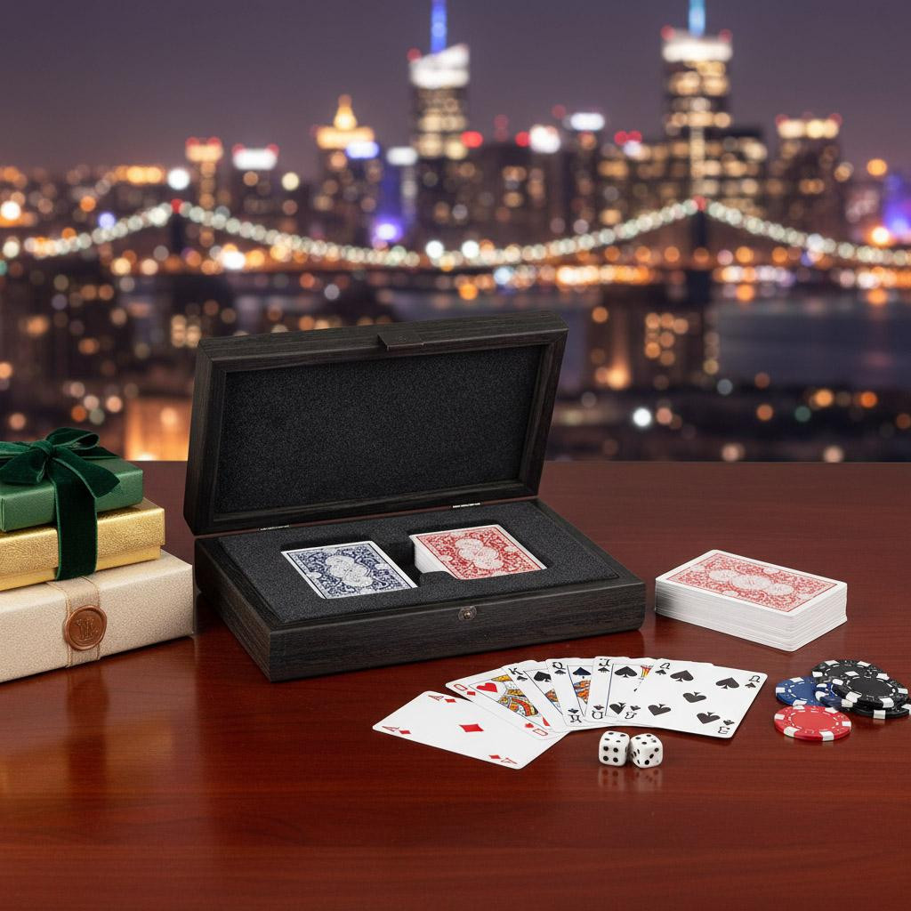 Manopoulos Nachtdeck Premium speelkaarten in houten cadeauverpakking