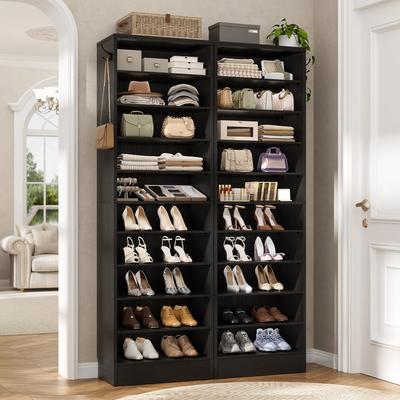 Rackcog Freestanding 10-Tier Shoe Storage Cabinet,Narrow Wood Shoe Rack Shoe Organizer,Sturdy Closet Organizer Open Display Cabinet