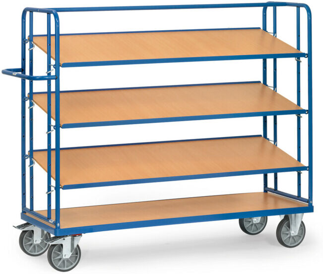 fetra Chariot à plateaux 4255 avec 4 plateaux, charge max. 500kg, pneus TPE, plateaux inclinables (4255)