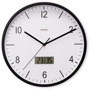 Hama Wanduhr Lanzarote, Kunststoff, analog, Funkuhr, Ø 35 cm, schwarz, mit Thermometer & Hygrometer, lautlos