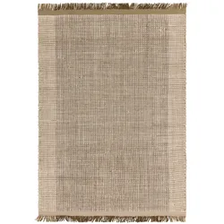WOLLTEPPICH handgewebt mit Fransen PISA, geometrisch, Olivgrün, 120 x 170 cm