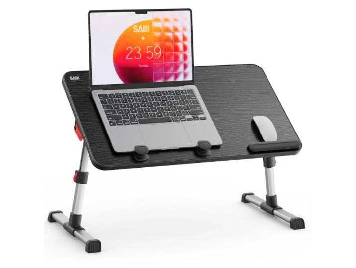SAIJI Bedtafel, in hoogte verstelbaar, met 4 instelbare hoeken, inklapbare laptoptafel, voor bank, vloer, werken, studeren, lezen, schrijven, eten, geschikt voor laptops tot 17 inch (60 x 33 cm,