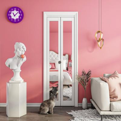 Nuzanto 80 in.Double 1 Lite Mirrored Folding Bi-Fold Sliding Barn Door With Installation Hardware Kit