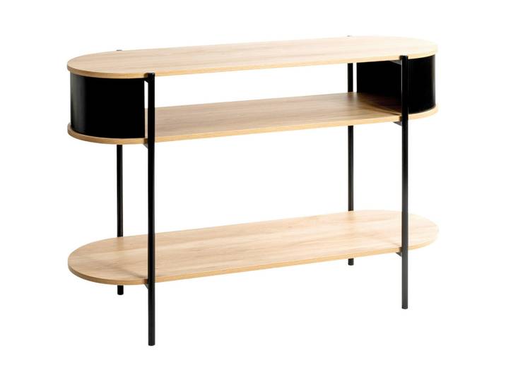 Konsolentisch, Schwarz, Eichefarben, Metall, oval, Rundrohr, 39x76x110 cm, Wohnzimmer, Wohnzimmertische, Konsolentische