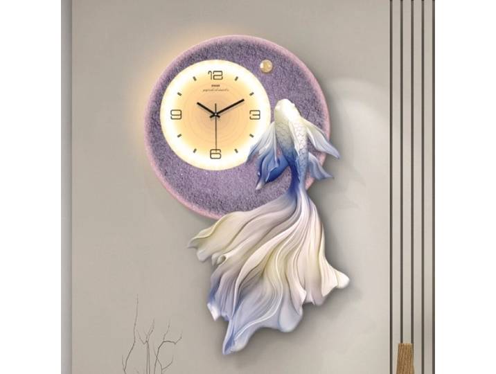 Horloge murale créative en forme de poisson koi, horloge numérique LED pour salon, murale, restaurant, luxe, silencieuse, décoration d'intérieur