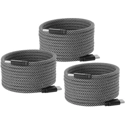 Ideoon 3er-Set Daten- & Ladekabel, 2 Meter, Magnetische Aufrollfunktion, USB-C auf-USB-C, 100 W (2 m, 100 W), USB Kabel