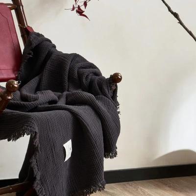 Uplifted Goods Four Layer Cotton Gauze Blanket With Tassel Edges dark Grey 200x230 Cm