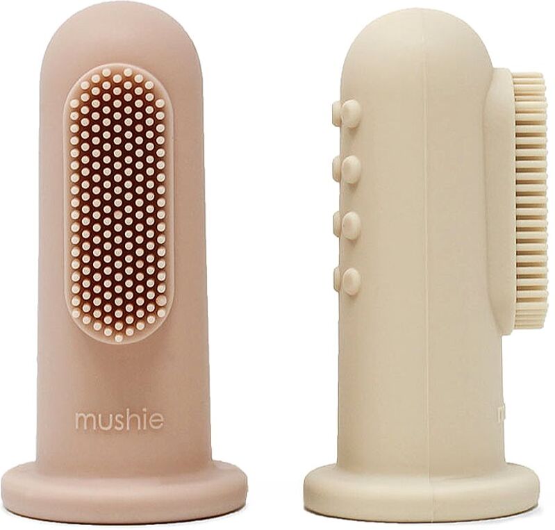 Mushie Finger Toothbrush brosse à dents de doigt pour bébé Shifting Sand/Blush 2 pcs