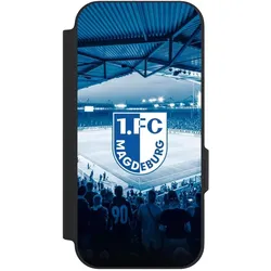 Nivocase Klapphülle für Google Pixel 9a Handyhülle aus Kunst Leder NIVOflip schwarz Stadion 1. FC Magdeburg (Google Pixel 9a), Smartphone Hülle, Schwarz