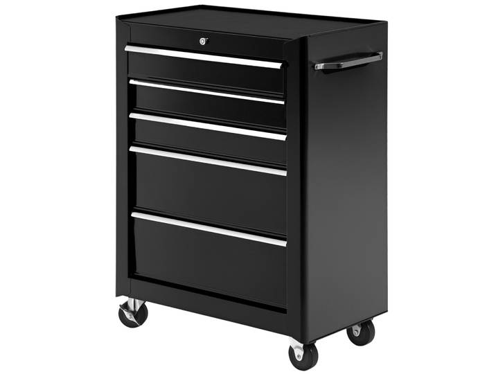 HOMCOM Servante d'atelier en acier, chariot à outils sur roulettes, 5 tiroirs, verrouillable 2 clés, caisse à outils pour atelie