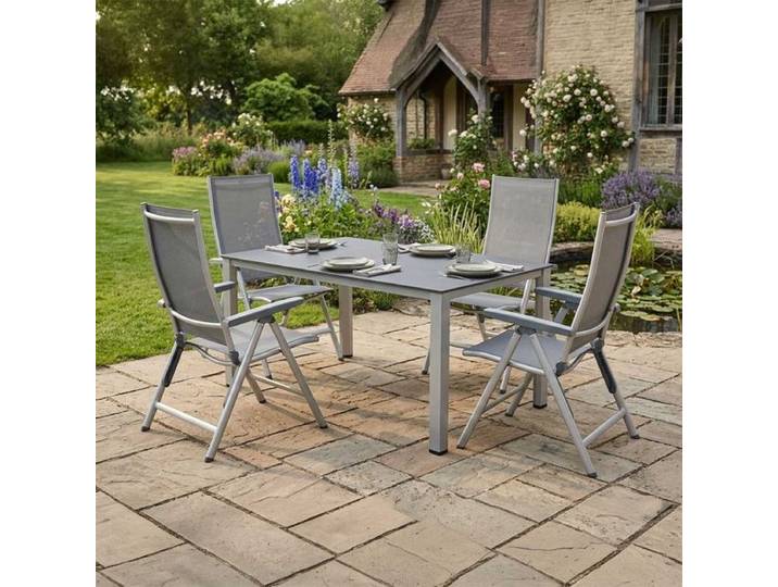 Kettler Cirrus Gartenmöbel-Set M (4 Plätze) Tisch 160x95cm Dunkelgrau Hellgrau