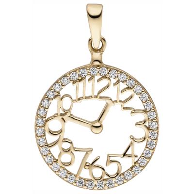 Kettenanhänger JOBO "Anhänger Uhr", gold (gelbgold 333, weiß), Schmuckanhänger, Damen, Gelbgold 333, Kettenanhänger, 333 Gold mit 36 Zirkonia