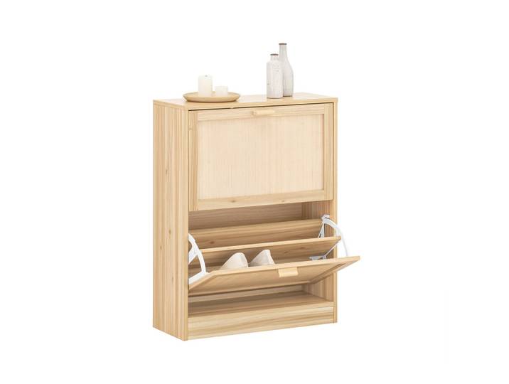 SoBuy Schuhschrank Natur, Naturfarben, Naturmaterialen, 60x80x24 cm, Garderobe, Schuhaufbewahrung, Schuhkipper