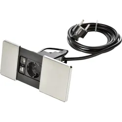 Kopp 939619018 VersaPAD, Powerstation mit Schiebedeckeln, 1 Schutzkontaktsteckdose + 2x USB Ladeanschlüsse, Farbe: gebürstetes aluminium
