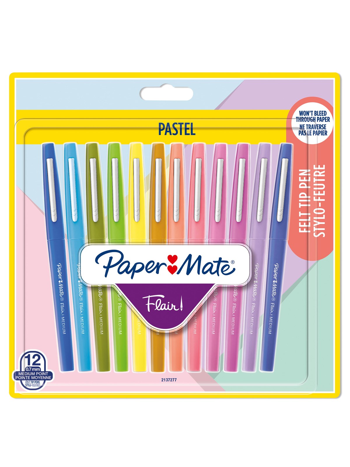 Paper Mate Flair Filzstifte | mittlere Spitze (0,7 mm) | gemischte Pastellfarben | 12 Stück